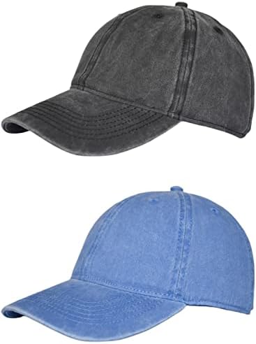 YEANIY Vintage Washed Cotton Plain Baseball Caps Adjustable Unstructured Soft Blank Casual Dad Ball Hats for Men Women-Black&Royal Blue