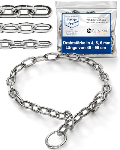 Kettenwürger für Hunde mit Kopfumfang 46-51 cm aus Edelstahl V4A Hundekette mit Zugstop Kettenhalsband kurzgliedrig 4mm dick und 60 cm Gesamtlänge
