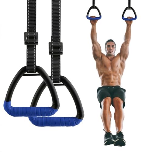 HaeNayc Gymnastic Rings, Gymnastic Rings Equipment, Pull-up Gymnastic Rings, Home Gymnastic Rings no-Punch bar Lanyard for Training Workouts (Blue)