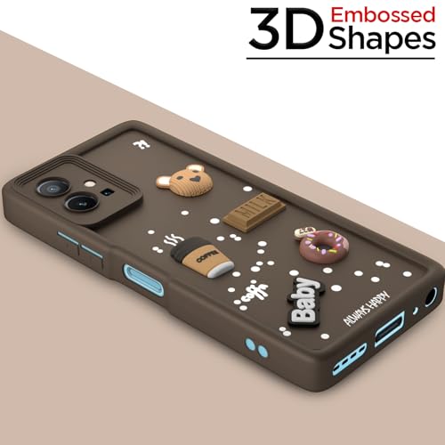 Image of Pikkme Back Cover for Vivo T1 5G / Vivo Y75 5G / IQOO Z6 5G | Cute Fun Cartoon 3D Bear Silicone Full Body Protection Bumper Case (Brown)