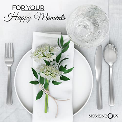 60 Pack Pre Rolled Napkin And Cutlery Set Silver - Individually Wrapped Silverware - Heavy Duty Disposable Plastic Cutlery #TOP6
