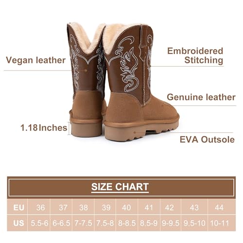 Women's Winter Mid Calf Platform Mini Snow Boots – Short Pull On Cowboy Style in Genuine Suede Leather, Lightweight Classic Design with Memory Foam Ankle Shoes Warm Furry Lining & Cozy Outdoor3