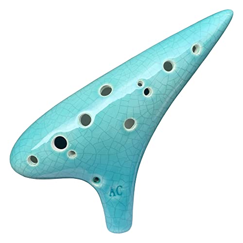 Image of 12 Hole Ocarina Instrument With Song Book for Beginner,Alto C Ceramic Ocarina(Cyan Ice-crack Crack)