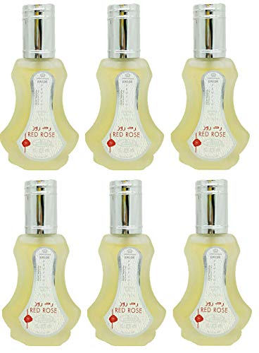 Business Square BS – Lot De 6 Musc Parfum RED ROSE Al Rehab 35 ml Eau de Parfum Unisexe Parfum Arabe Homme Oud Femme Attar Oriental Halal Notes : Rose, Vanille, Floral, Patchouli et Musc