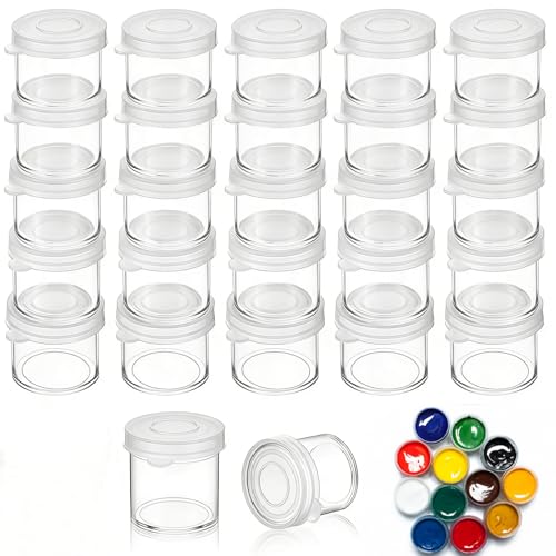 TAEAFER 25 Pcs Empty Paint Pots with Lids - Small Plastic Paint Cups 10ml Reusable Paint Containers for Acrylic Paint DIY Crafts Nail Art Beads & Powders Storage