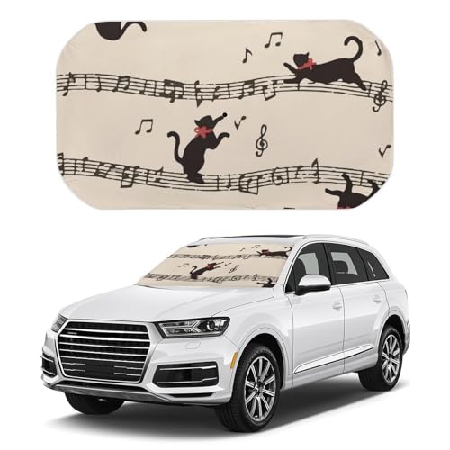 カーシェード 面白い 音符 猫 ネコ フロントガラスカバー 折りたたみ 車用サンシェード 傘型 カーフロントカバー フロントガラスカバー 遮光サンシェード 紫外線対策