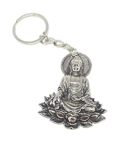 Shiani Gautam Buddha Peace Metal Keychain and Keyring (Silver)