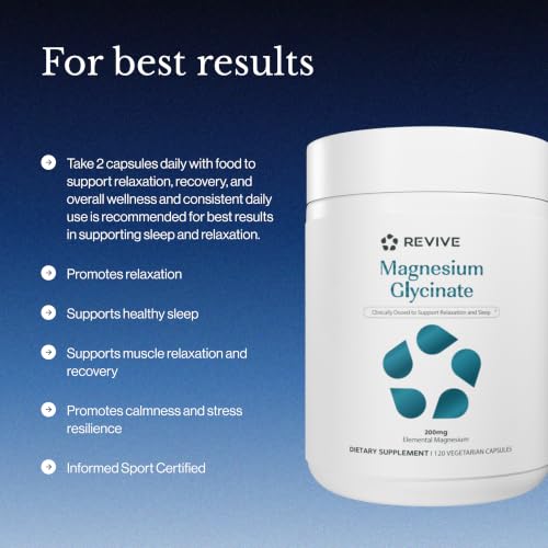 Image of Revive MD Pure Magnesium Glycinate - High Absorption Supplement for Relaxation, Stress Relief, Sleep & Memory Support - 120 Veg Capsules