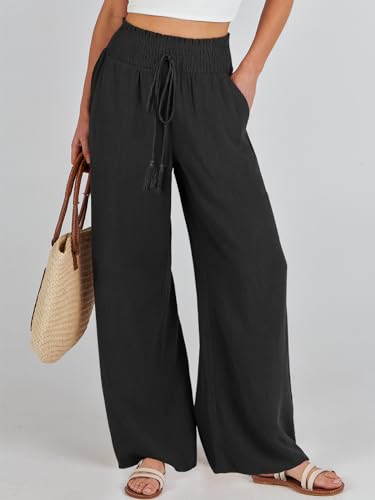 ANRABESS Women's Linen Pants Summer Casual Palazzo Beach Pant Drawstring High Waist Wide Leg Trousers Vacation Outfits4