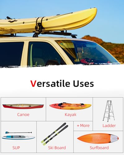 Image of Abahub Soft Roof Rack Pads System for Surfboard, Kayak, Canoe 44 Inch | Car Roof Rack Pads Use with Cross Bar, with 2 Tie Down Straps, 2 Tie Down Ropes, 2 Hood Loops and Storage Bag