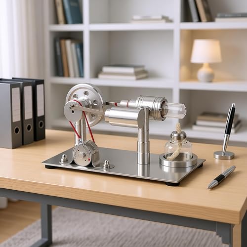 Kit Moteur Stirling Générateur de Puissance Vapeur Chaleur Électricité avec Lumière LED Éducatif Moteur à Air Chaud Modèle Apprentissage Jouets Expérience Scientifique Argent