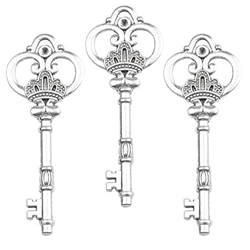 Aokbean 20Pcs 3.3 Inch Large Antique Skeleton Keys Bulk Charms In Vintage Style Diy Jewelry Making Crafts Projects For Birthday Wedding Party Decoration (Antique Silver) #TOP16