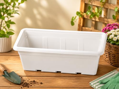 Image of Bonkaso 20 Inch Rectangular Planter, Set of 2 | UV Resistant Plastic Flower Pot for Balcony Railing, Window Sill & Terrace Garden | Rectangular Indoor & Outdoor Plant Pot,White