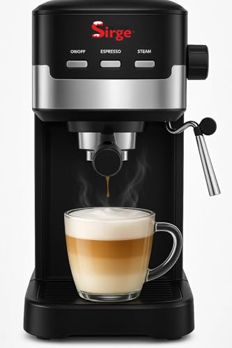Sirge CREMAEXPRE+ Macchina Caffè Espresso 20 Bar con Cappuccino, Cialde ESE44 e Macinato, 3 Filtri Inclusi, Lancia Vapore, 1100W, Serbatoio 1,25L