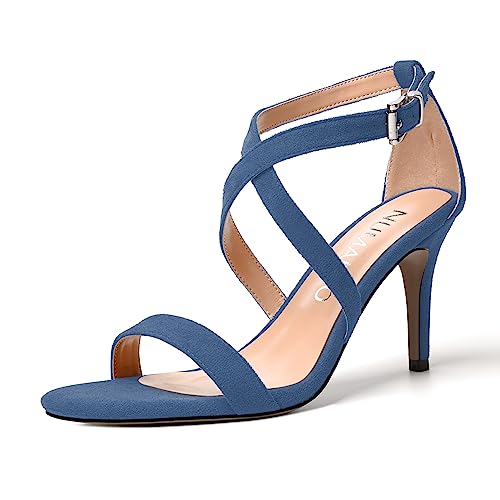 NUMALEO Womens Open Toe Buckle Evening Ankle Strap Comfortable Sexy Suede Stiletto High Heel Heeled Sandals 3.3 Inch