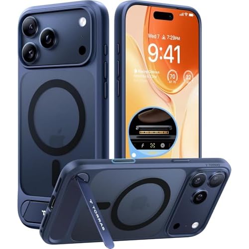 TORRAS for iPhone 17 Pro Case with Strong Magnetic & Stand, Fit for MagSafe, Mil-Grade Protection, Built-in Kickstand, Camera Control, Translucent Shockproof Slim 17 Pro Cover Ostand, Deep B