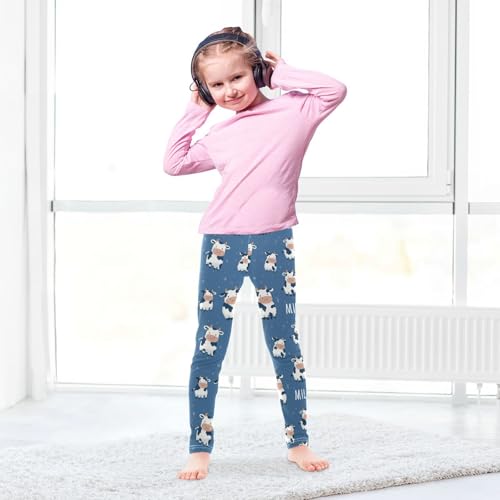 Vdsrup Girls Leggings Milk Cartoon Cow Blue Kids Length Leggings Pants Athletic Yoga Pants Toddler Tights Trousers 4T4