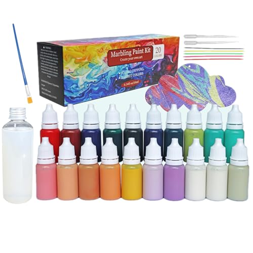 29PCS Water Marbling Painting Kit with Gloss Air Dry Clay Glaze, Water Paint Marbling Ink & Acrylic Pouring Floating Paint Art Kit, Prevent with Gloss Clay Sealant from Cracking, Scratch