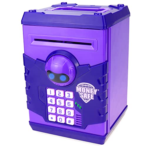 SAOJAY Kids Money Bank, Electronic Password Piggy Bank Mini ATM Cash Coin Money Box for Kids Birthday Toy for Children (Deep Purple)