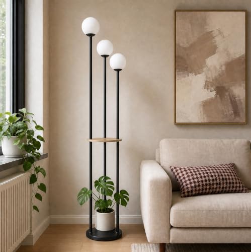 Image of Fiqevs 3 Globe Floor Lamp with Shelves - Living Room Modern Standing Lamp