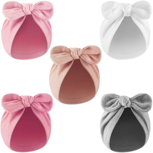 AQOKKA Newborn Baby Girl Hats with Bow Cotton Toddler Infant Beanie Cap Newborn Hospital Hats for Baby Girl Kid 0-12 Months