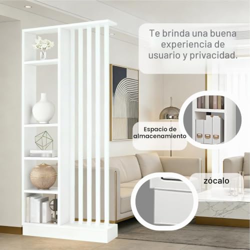 Miniatura 3 de Divisor De La Sala De Pared Con Estante De Almacenamiento, Columna De Pantalla De Partición Del Salón De Entrada Piso Al Techo, Hecho De Madera Maciza, Fácil De Ensamblar A White White, 80cm