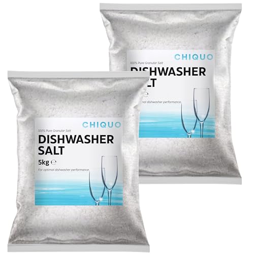 Chiquo Dishwasher Salt 5Kg (Pack Of 2) - 100% Pure Granular Salt - Powerful Limescale Protection For Dishwashers, Prevents Scale Build Up, Cleaner Shinier Dishes, Suitable For All Brands