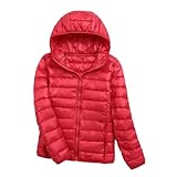 Generico Edredones plegables para mujer, edredones para mujer | Edredones de invierno de manga larga Plumífero ligero,Plumífero de tela portátil para la en camping al aire libre, rojo, L