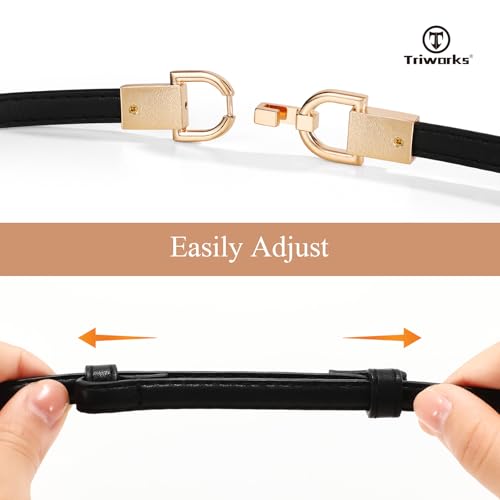 2 Pack Skinny Leather Belts for Women Thin Waist Belts with Adjustable Gold Buckle for Dresses, Coats and Jeans4