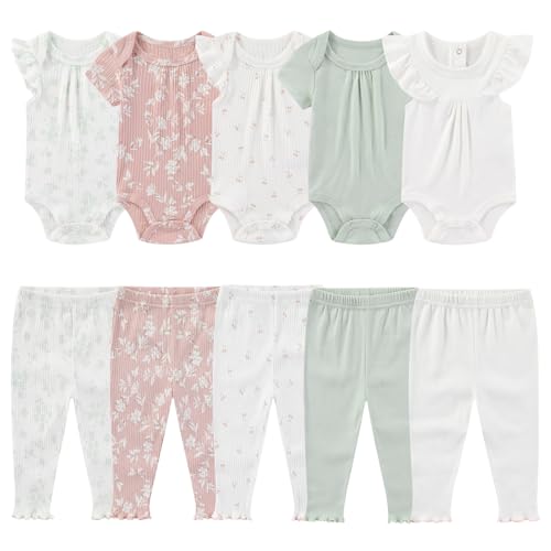 Image of MAMIMAKA Newborn Baby Layette Gift Set 10-Piece Baby Boy Girl Short Sleeve Bodysuits with Pants Infant Outfit Essentials