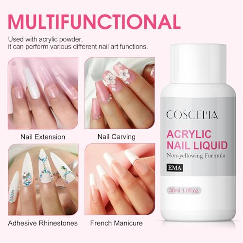 COSCELIA Acryl Nagelset Starterset Komplett, 21 Farben Acryl Pulver mit 30ML Monomer Acryl Liquid,200 Stück False Nails Acryl Künstliche Fingernägel Nägel Starterset Selber Machen