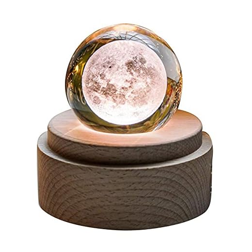 Musiklåda Hot Trä Musik Box Moon Style Lysous Rotating 3D Crystal Night Light Musical Box, Wood trälåda WUTONG (Color : Wood)
