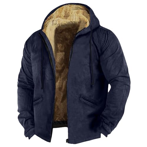 Genérico Cazadora De Invierno Para Hombre Forro Polar Elegante Parka Borreguito Termica Chaqueta Con Capucha Y Cremallera Oversize Abrigo Tactica Deportiva Running Chaquetones Azul Oscuro M