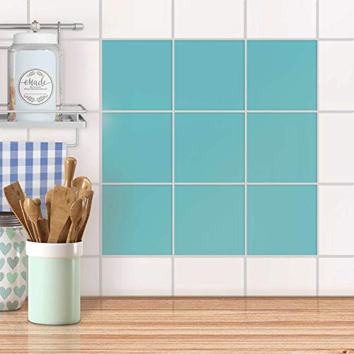 creatisto Film adhésif décoratif Carreaux I Personnaliser Salle d'eau - Mosaique Murale I Design Vert Turquoise 3 I 15x15 cm (9 pièces) Cover