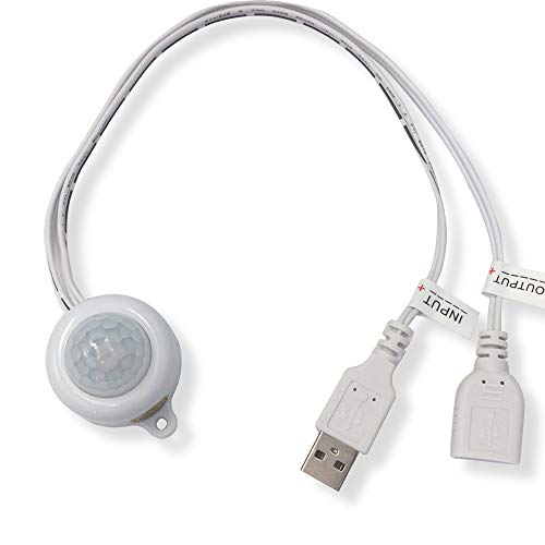Dc 5V 2A Pir Motion Activated Mini Body Sensor Switch With Usb Interface Cable For Led Strip Light (With Light Sensor, White) #TOP1