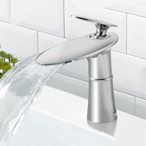 Grifo de cascada para lavabo monomando de latón cromado corto CF001 mezclador agua fría y caliente