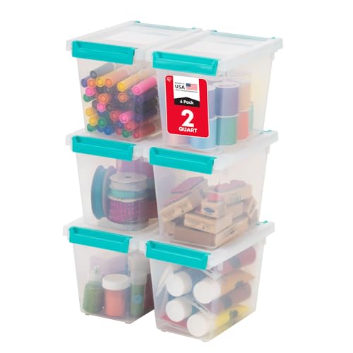 IRIS USA Storage Bins with Lids |Made in USA| 2 Qt Tall - (6-Pack) - Clear
