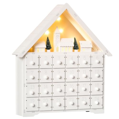 HOMCOM Calendario de Adviento de Navidad de Madera con 24 Cajones Blanco