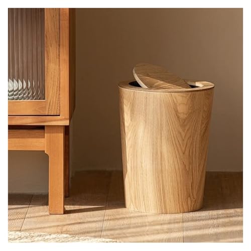 Caneca de basura de madera natural con tapa basculante 10 L miniatura 4
