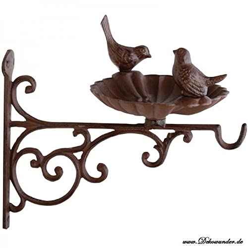 Esschert Design Vogeltränke, Vogelbad mit Vogelmotiv, für Wandmontage aus Gusseisen, ca. 22 cm x 28 cm x 26 cm