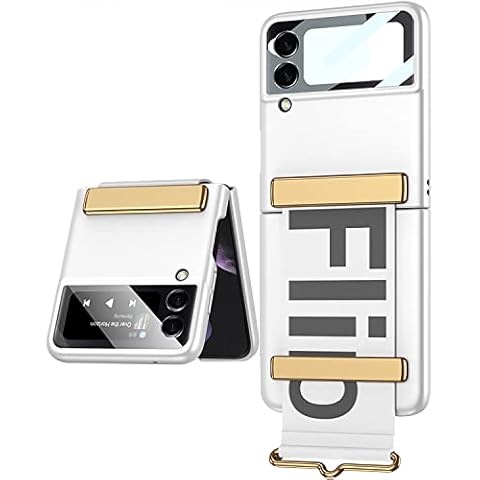FODDOM for Samsung Galaxy Z Flip 4 Case With Strap, Ultra Thin PC Hybrid 9H Glass Camera Lens Protector All-Inclusive Case for Samsung Galaxy Z Flip 4 5G 2022 (Silver) Cover