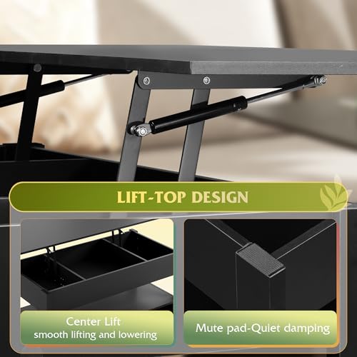 Image of WLIVE Lift Top Coffee Table with 2 Drawers, Large Storage, Black