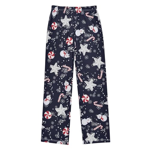 Snowman Candy Cane Boys Long Pants Soft Trousers Elastic Waist Kids Lounge Bottoms with Pockets S-XL