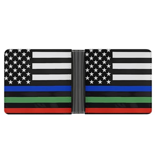 Police Firefighters Hero U.S. Flag Funny Billfold Wallet Credit Card Holder Slim Passcase Pouch Purse for Men Women