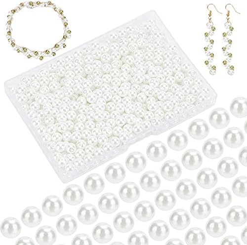 PandaHall Elite 400Pcs 6mm Glass Pearl Beads White Tiny Satin Luster Round Pearlized Loose Pearl Beads Imitation Pearl Bead for Bracelet Earring Christmas Jewellery Making DIY Crafts