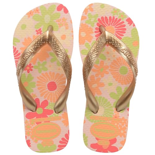 Havaianas - Kids Flores, Chanclas, Cómodas, Duraderas y Divertidas, Suela con Estampado Floral, Tiras Metalizadas y Suela Antideslizante, Niñas