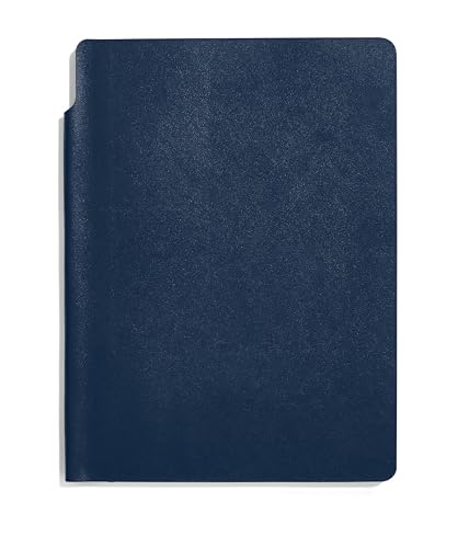 Cuaderno para notas con portabolígrafo libreta de rayas azul marino A5