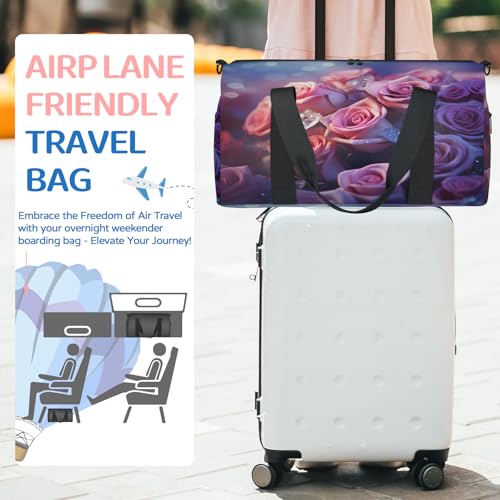 Floral Rose Pattern Sports Duffle Bag for Women Men Waterproof Overnight Weekender Bag with Adjustable Strap Travel Tote Bags for Beach Yoga Work Dance Swim3