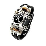 Echana ブレスレット アルファベット レザー ブレスレット 本革 メンズ レディース 革 ペア ブレスレット 3重巻 お揃い おしゃれ かわいい 誕生日 男性 女性 ギフト プレゼント 人気 アクセサリー ジュエリー (K)