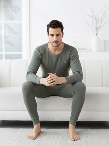 Image of Lux Cozi ONN Men's Round Neck Full Sleeve Skin Friendly Winter Wear Thermal Top and Bottom Set | Thermal Set for Men